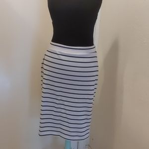 White and Navy striped stretch pencil skirt